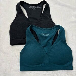 Beyond Yoga Lift Your Spirits Bra Lot of 2 Space Dye Turquoise & Black Medium